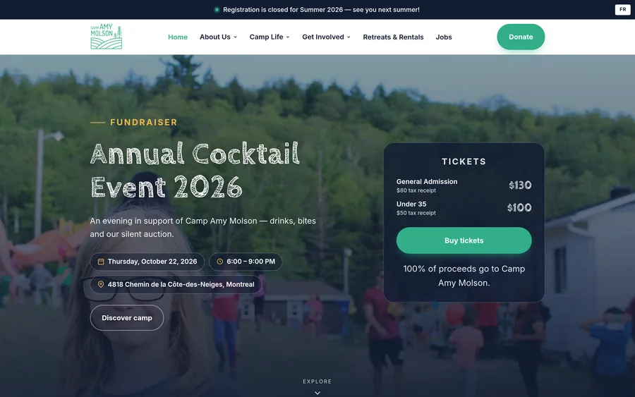 Camp Amy Molson website